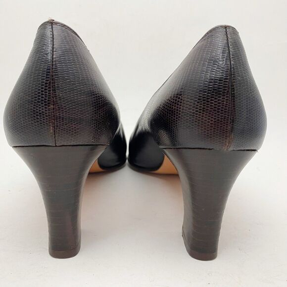 Vintage Salvatore Ferragamo Pump Women 9 AA Italy Brown Texture Leather Med Heel - Picture 6 of 7